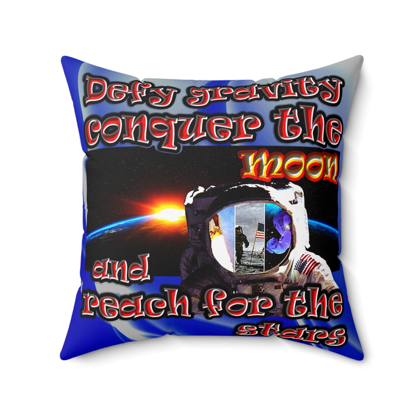 defy conquer reach - Spun Polyester Square Pillow - (blue-white wave)