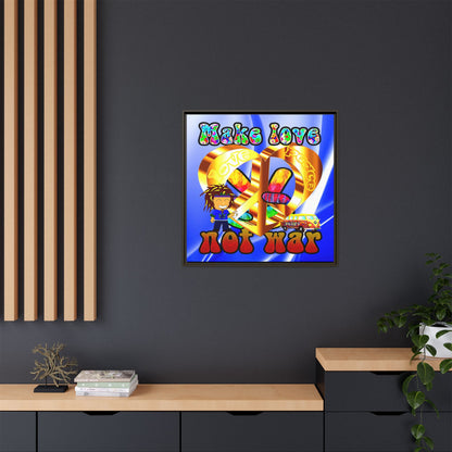 love peace - framed canvas art (blue-white wave)