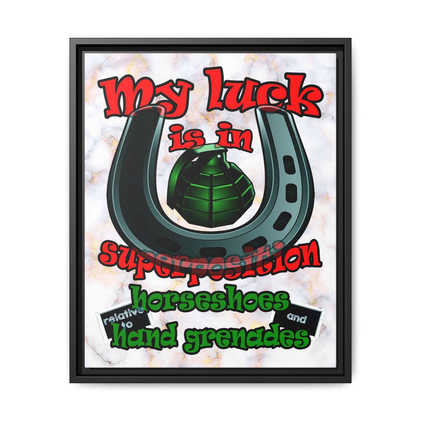 my luck - framed canvas art (white marble)