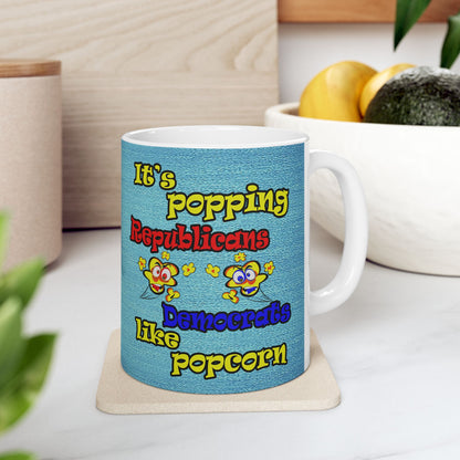 popping like popcorn - White Mug (faded dark blue)