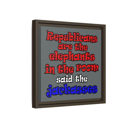 donkeys and elephants - framed canvas art (dark grey)