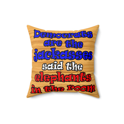 donkeys and elephants - Spun Polyester Square Pillow - (butterscotch wood finish)