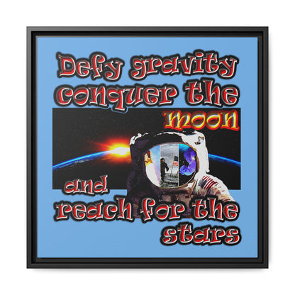 defy conquer reach - framed canvas art (light blue)