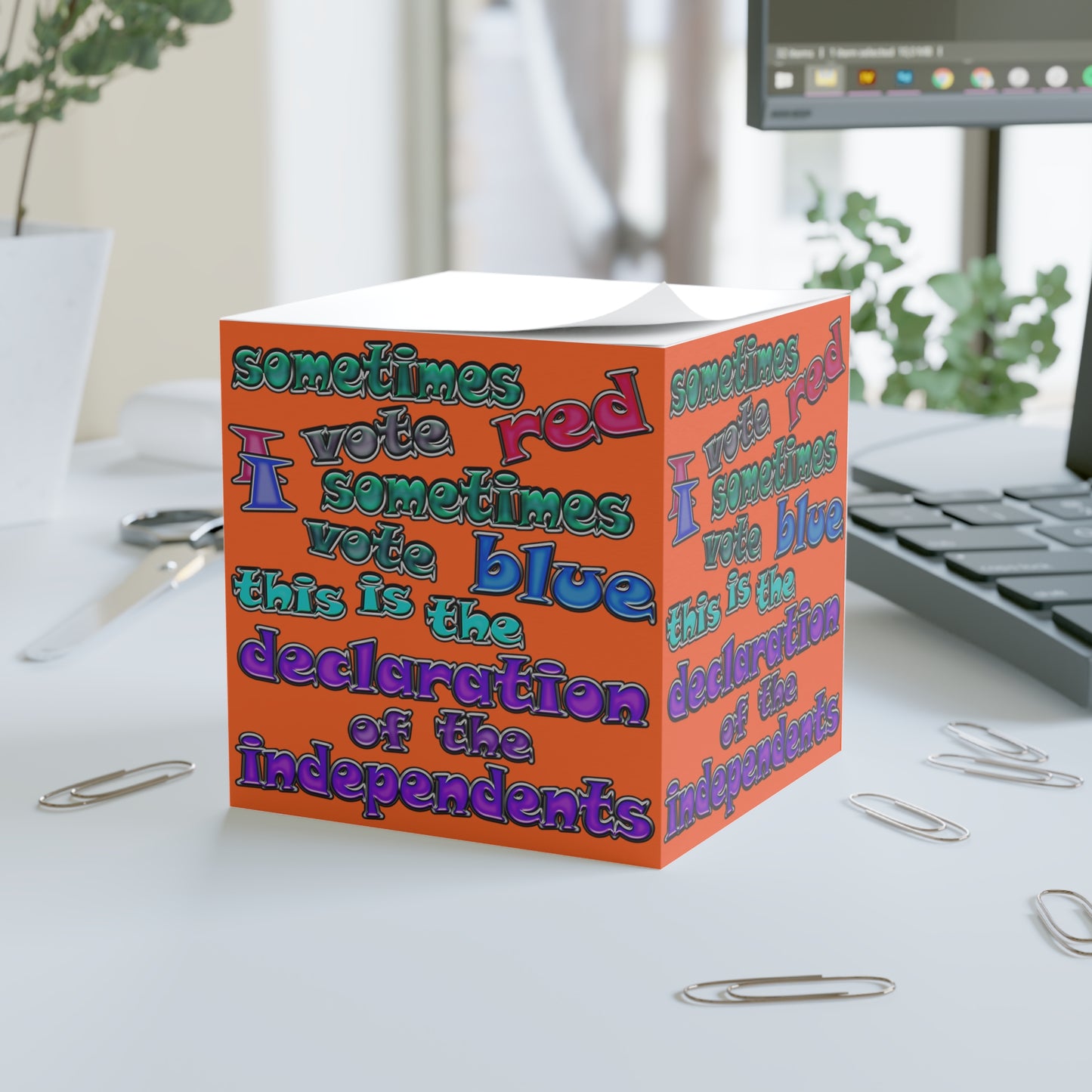 declaration of the independents - note cube (orange)