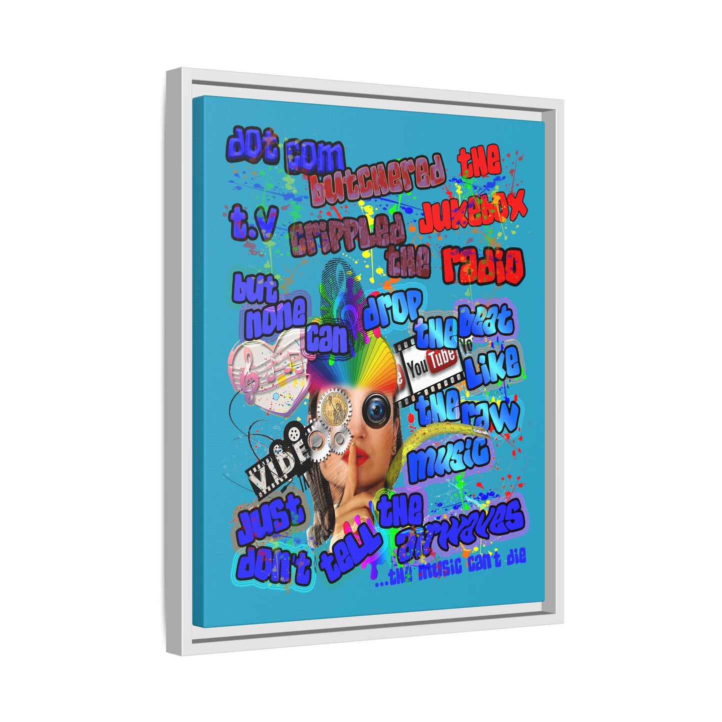 drop the beat - framed canvas art (turquoise)