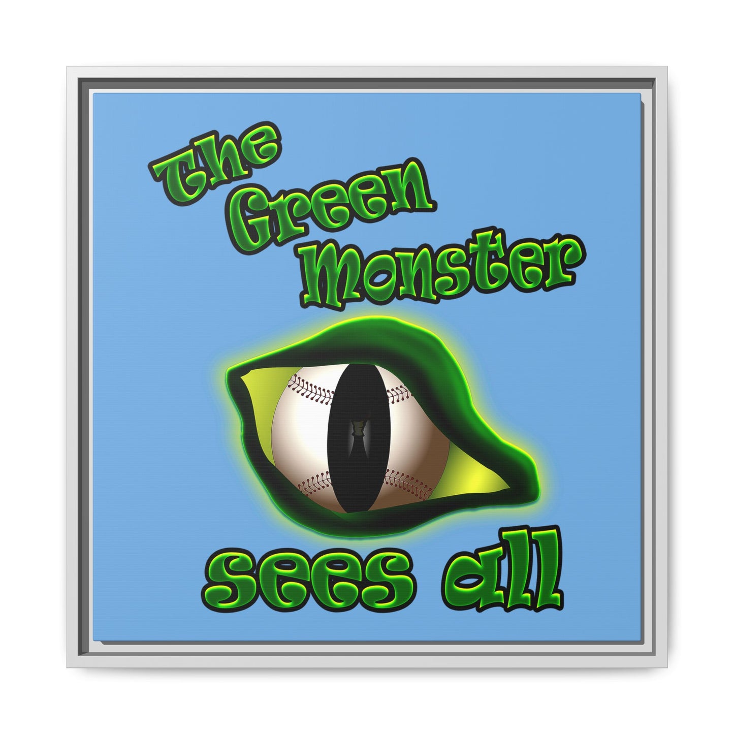 green monster - framed canvas art (light blue)