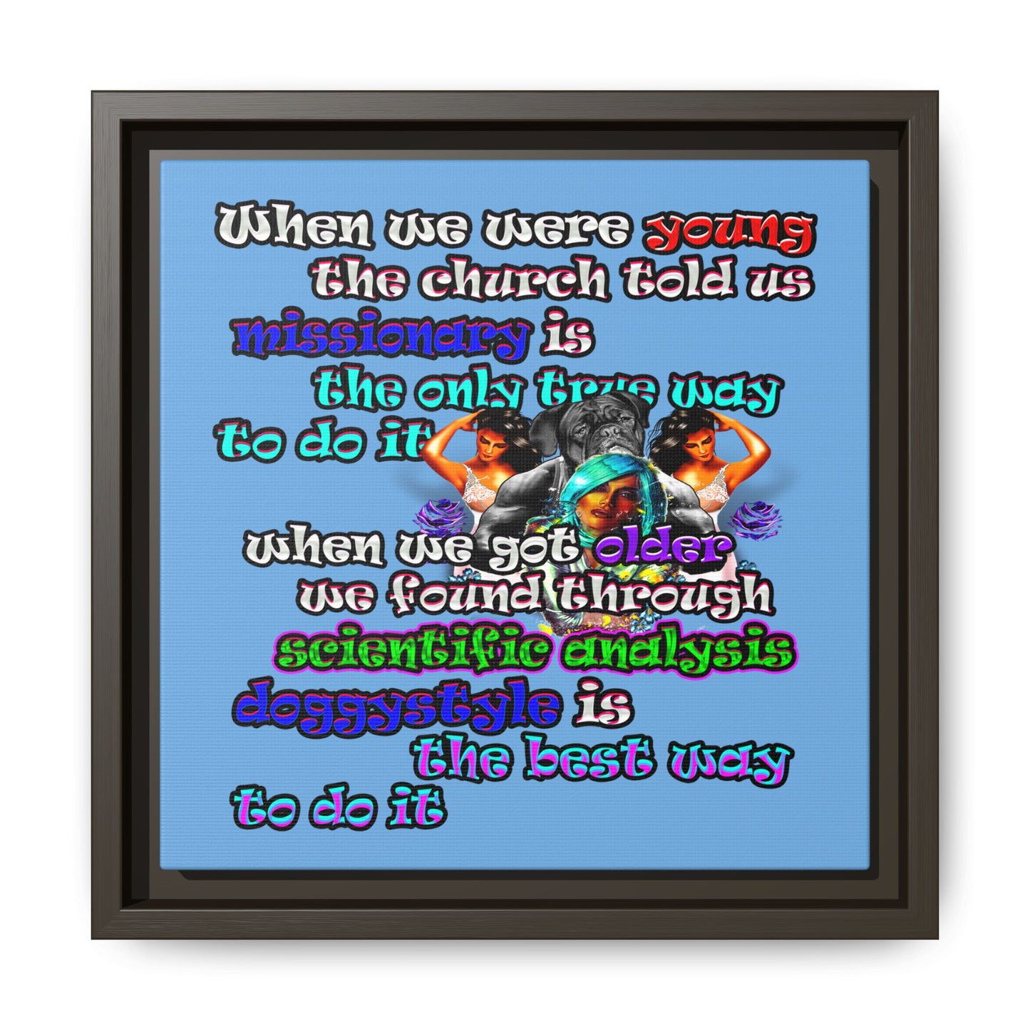 doggystyle - framed canvas art (light blue)