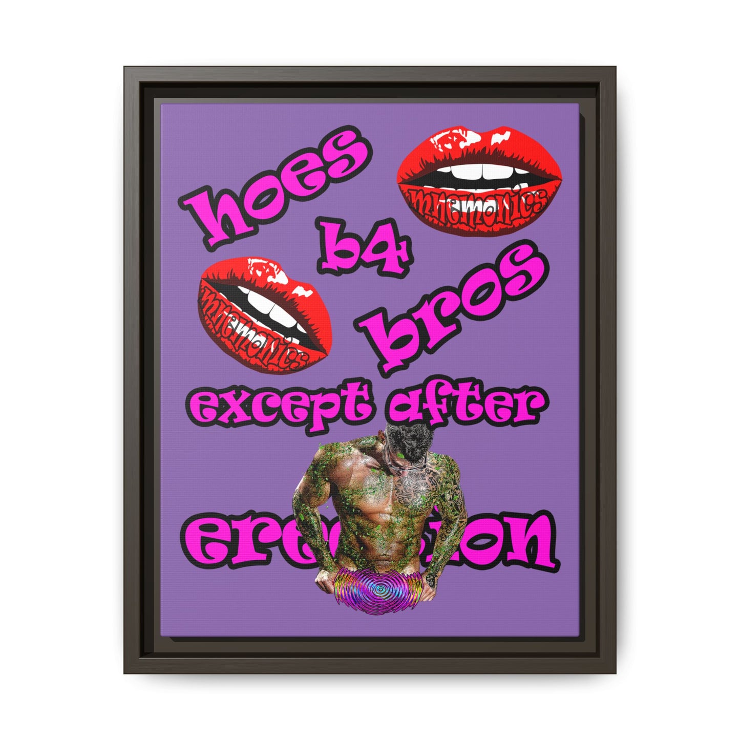 hoes b4 bros - framed canvas art (light purple)