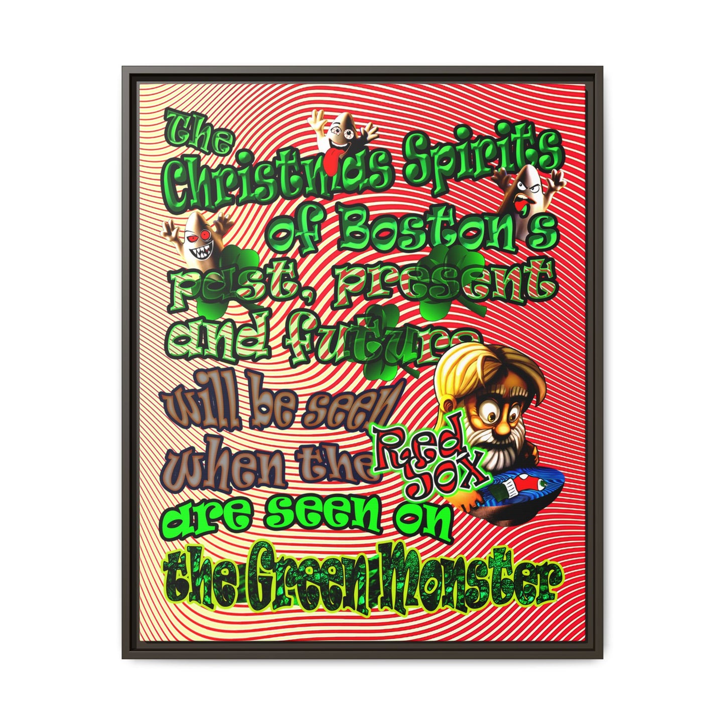 christmas spirits of boston - framed canvas art (yellow-orange wave)