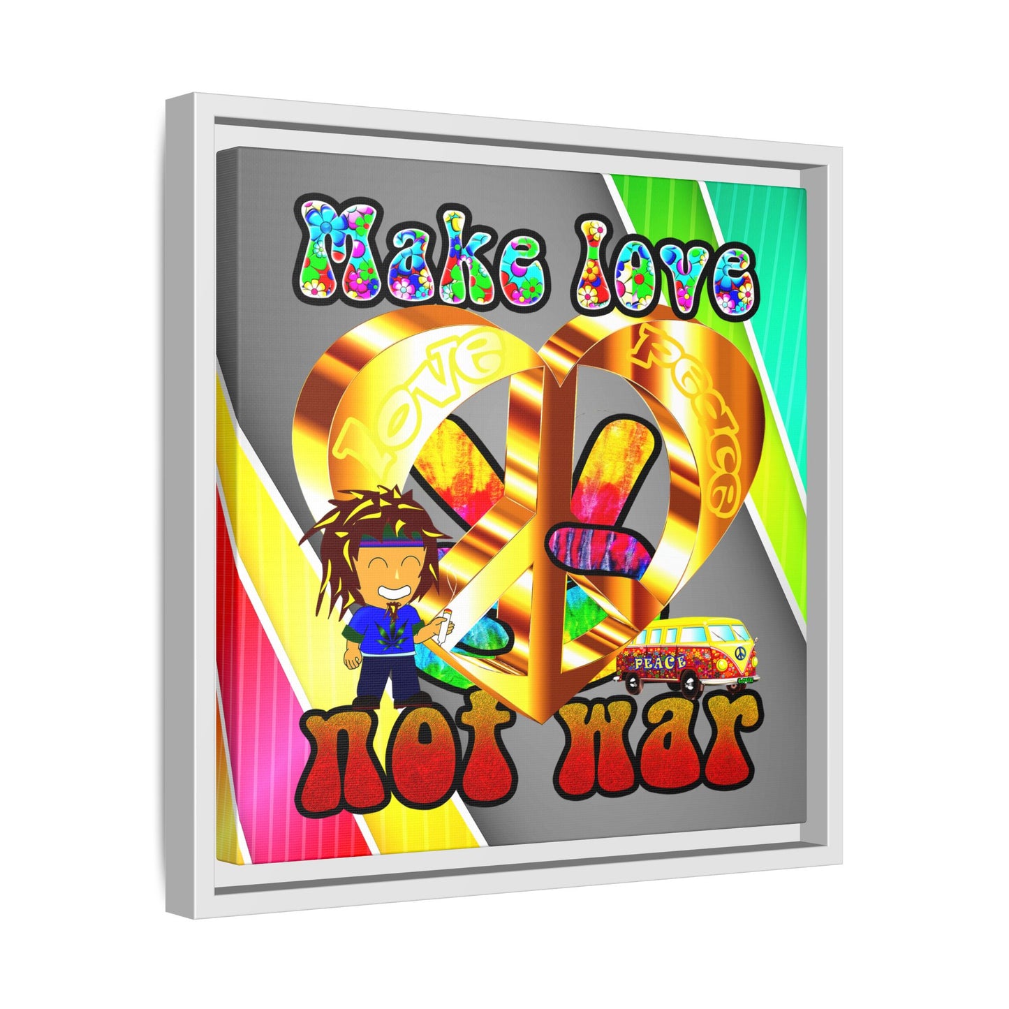 love peace - framed canvas art (rainbow split)