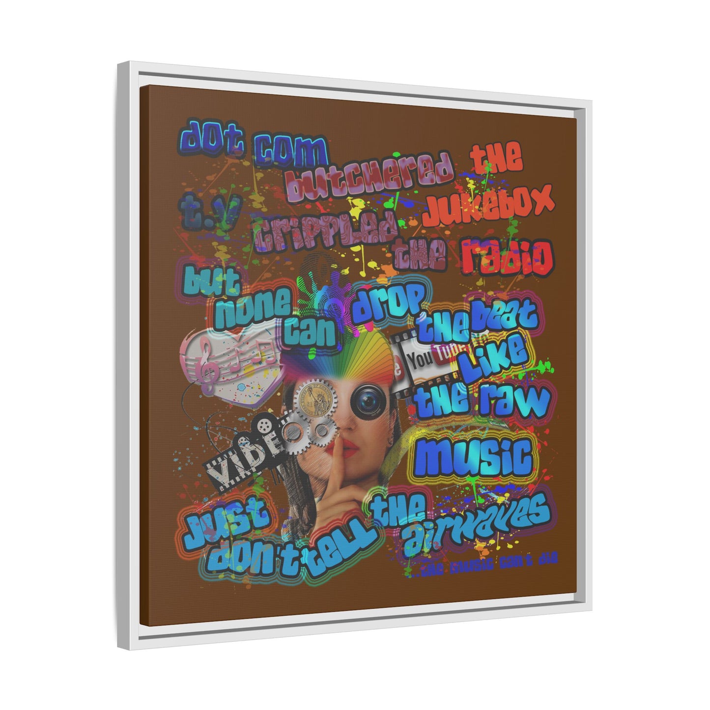 drop the beat - framed canvas art (brown)
