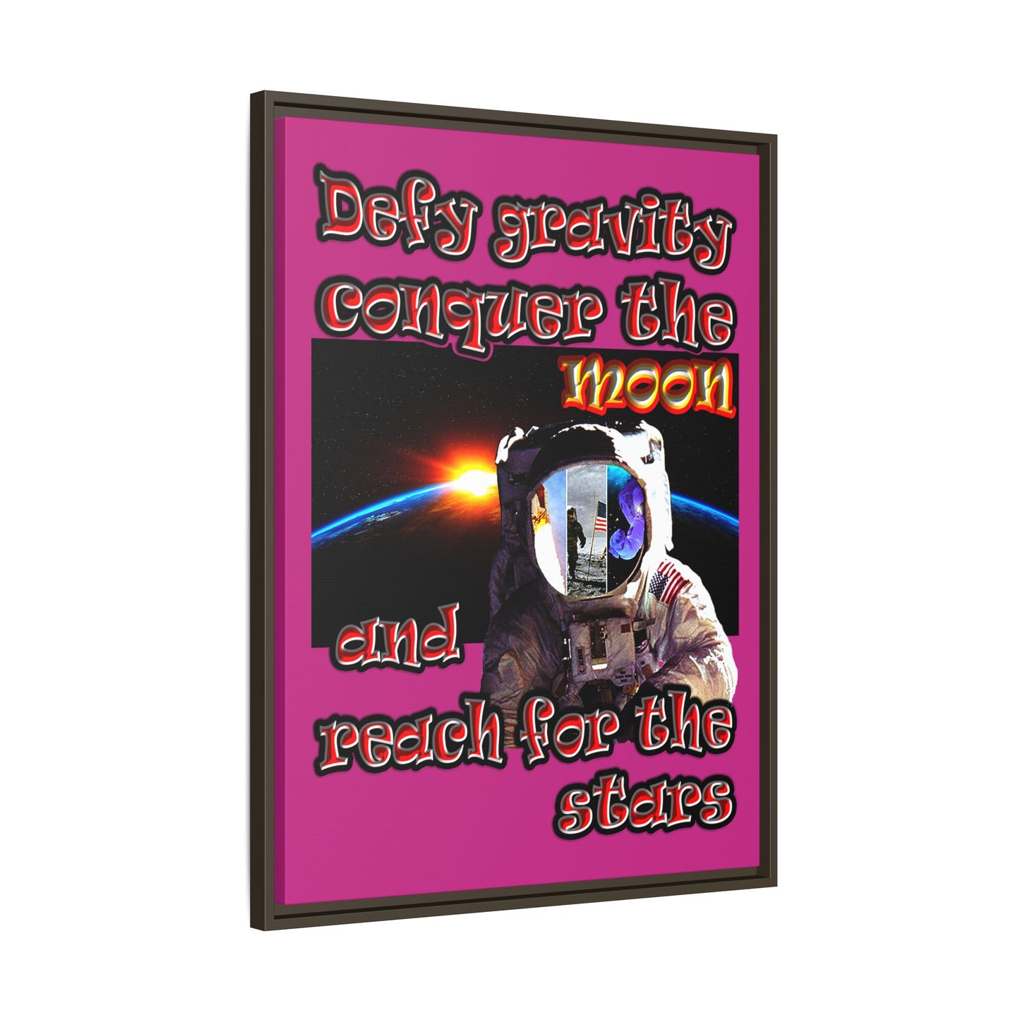 defy conquer reach - framed canvas art (pink)