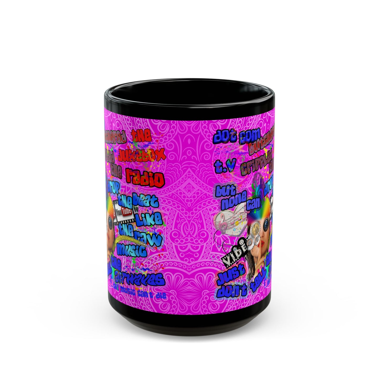 drop the beat - Black Mug (pink swirl)