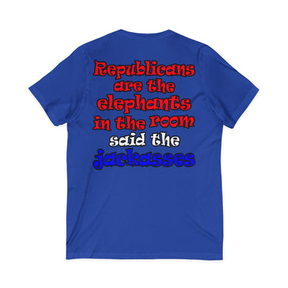 donkeys and elephants - Unisex Jersey Short Sleeve V-Neck Tee