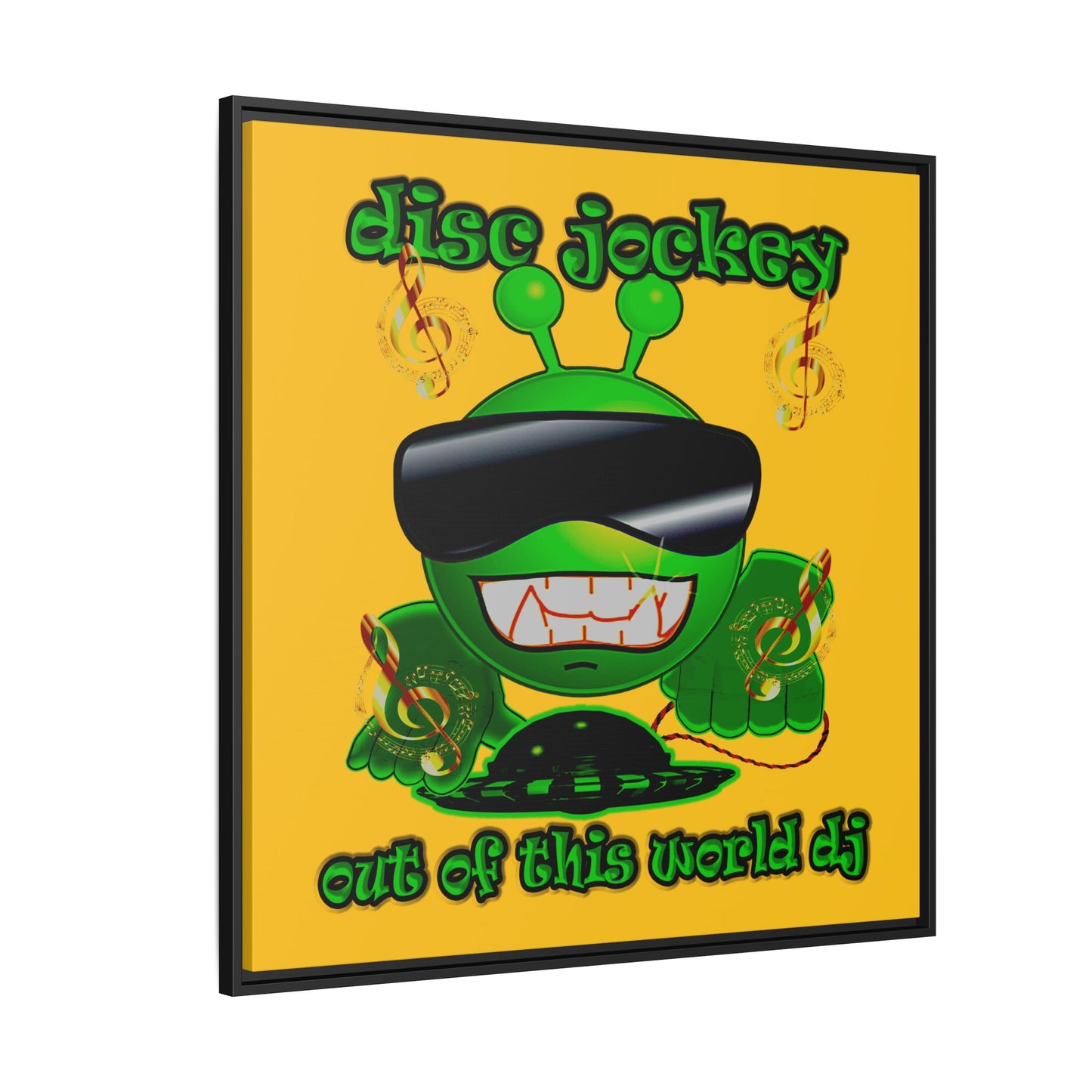 disc jockey - framed canvas art (yellow)