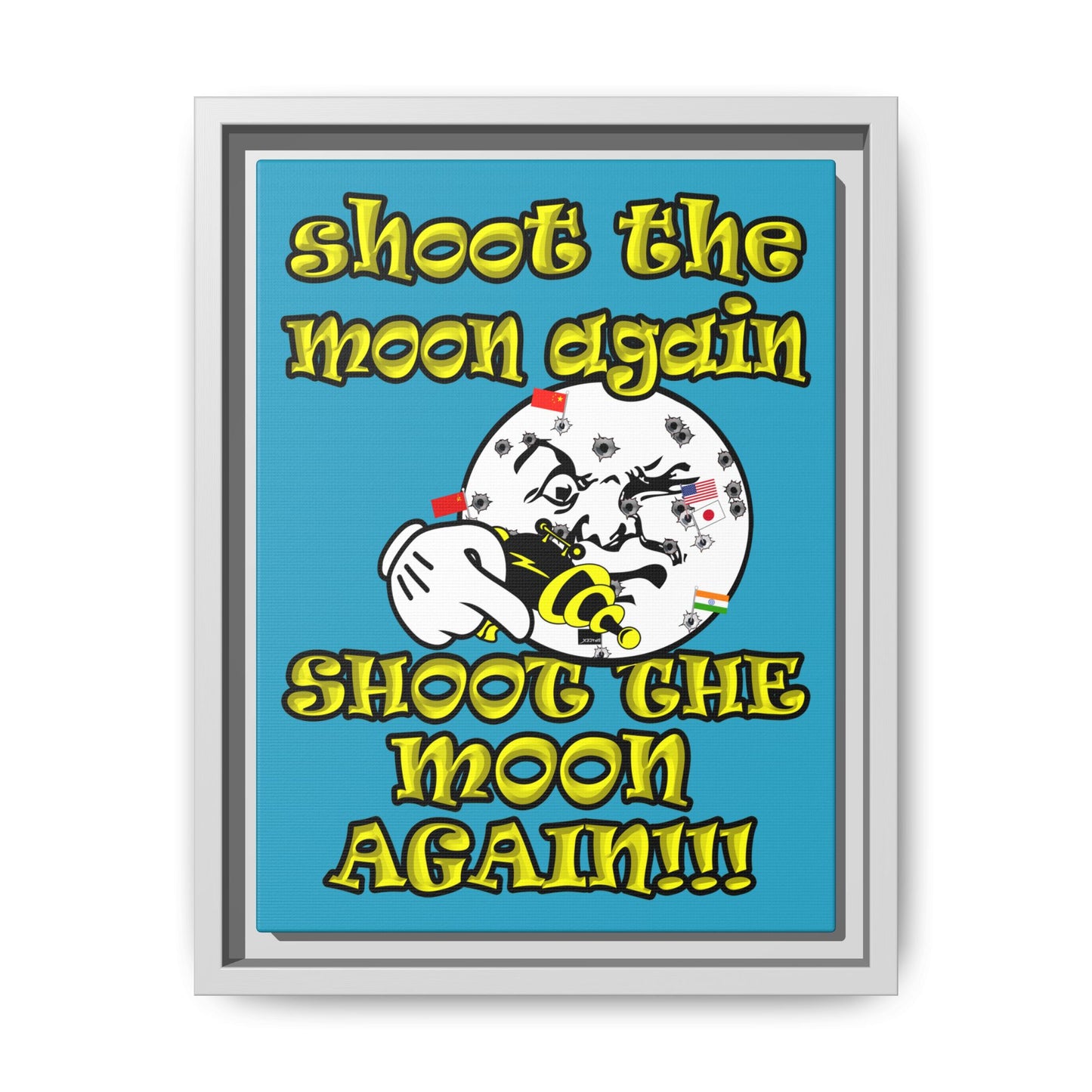 shoot the moon again - framed canvas art (turquoise)