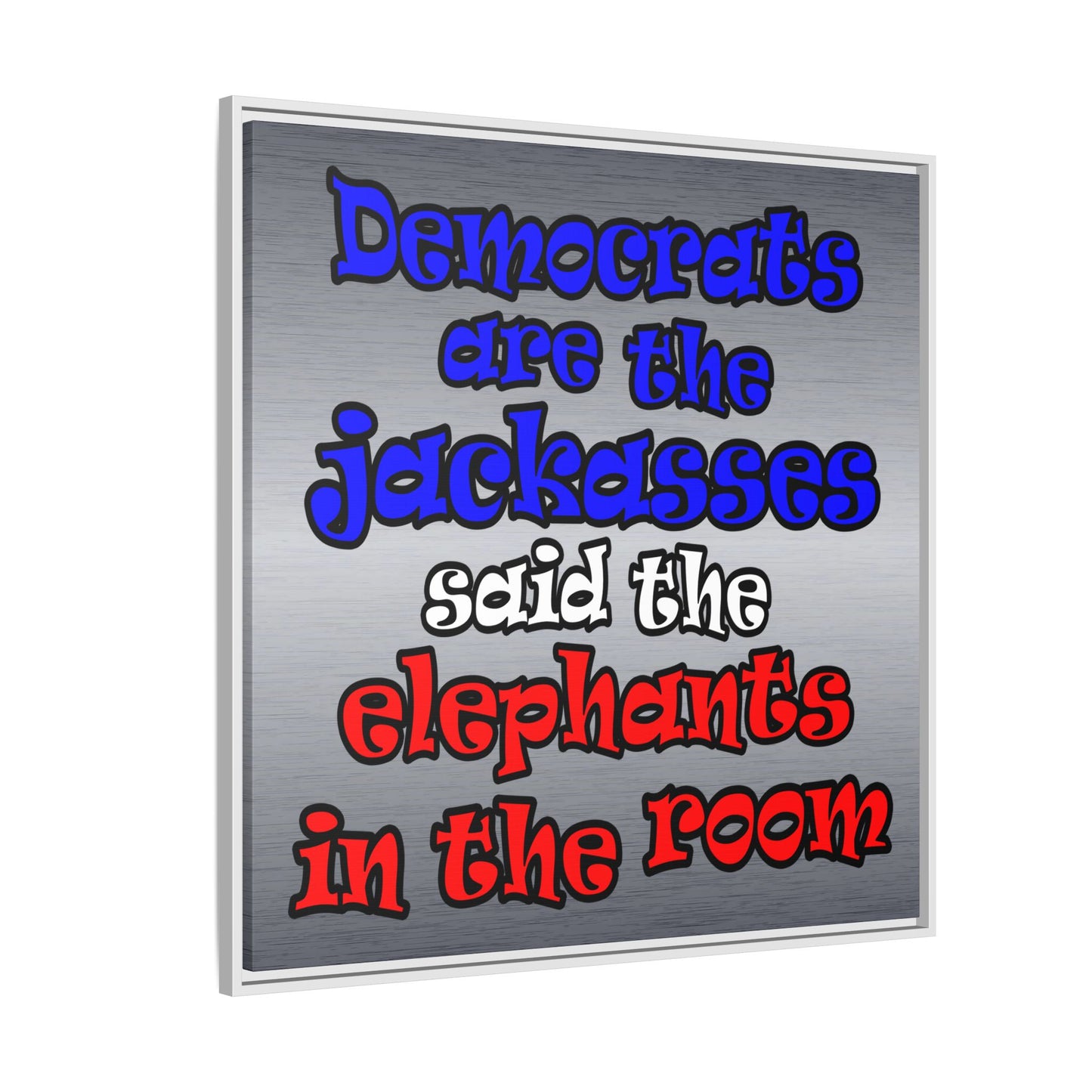 donkeys and elephants - framed canvas art (brushed nickel)