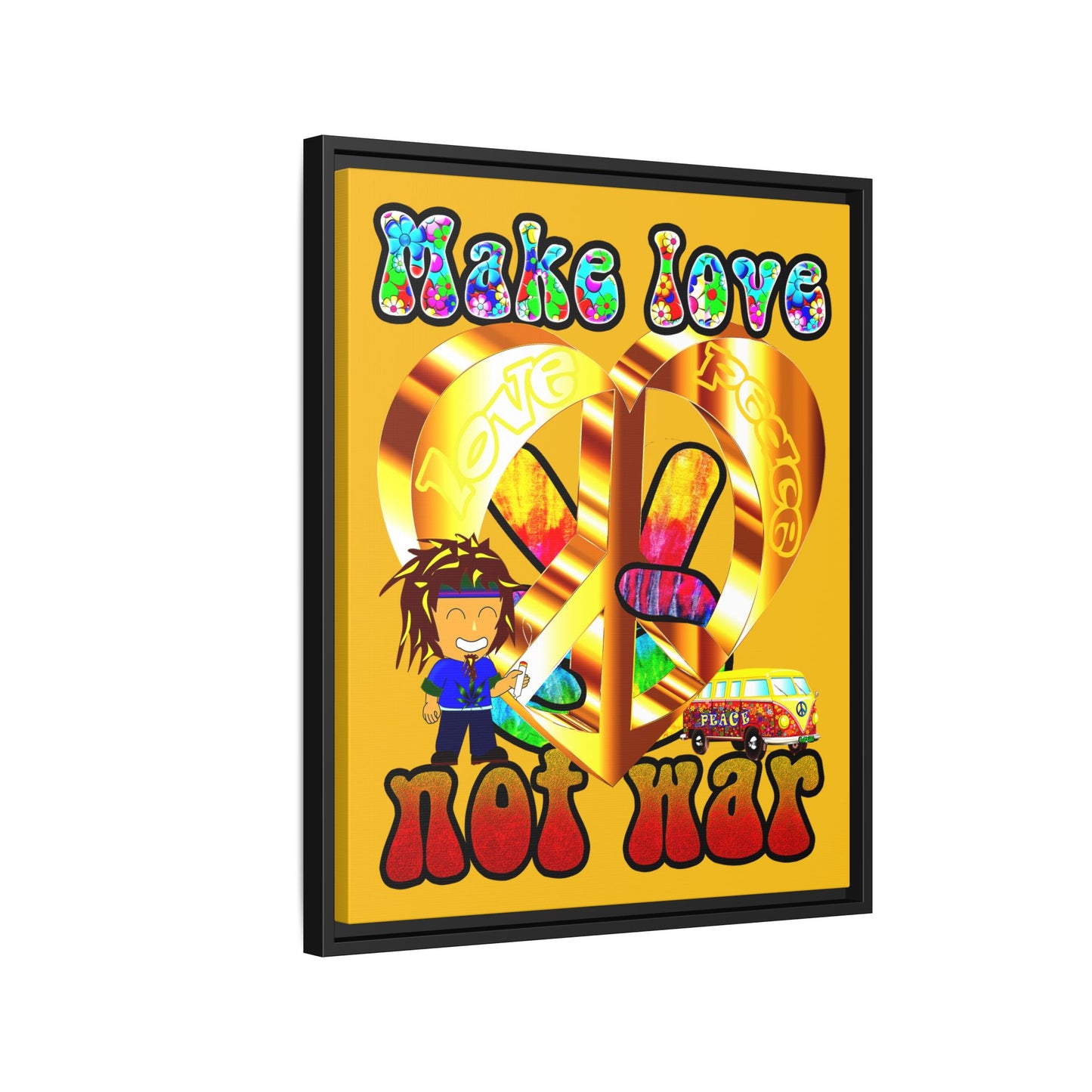 love peace - framed canvas art (yellow)