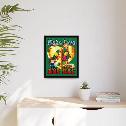 love peace - framed canvas art (dark green)