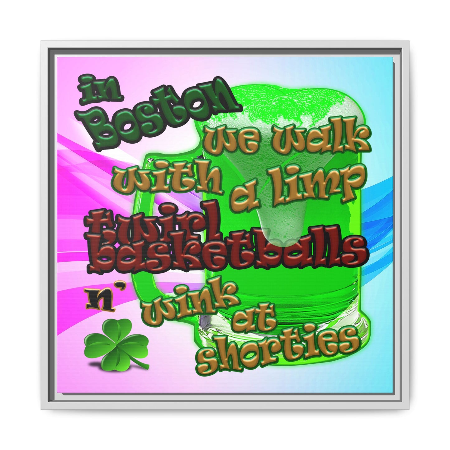 celtics logo - framed canvas art (light blue-pink wave)