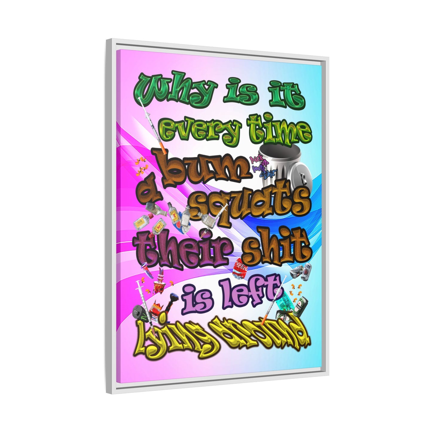 the bum's shit - framed canvas art (light blue-pink wave)