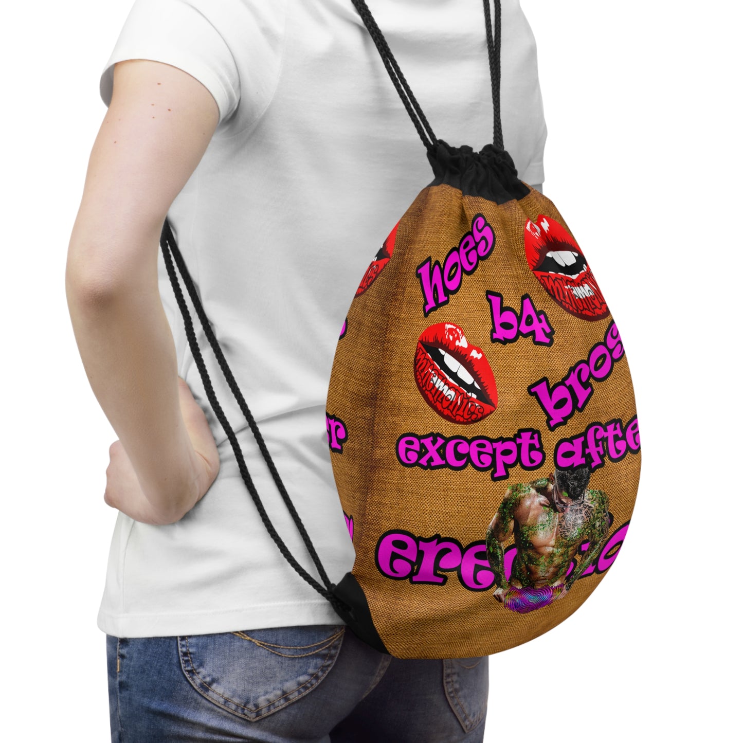 hoes b4 bros - Drawstring Bag (dichromatic brown papyrus)