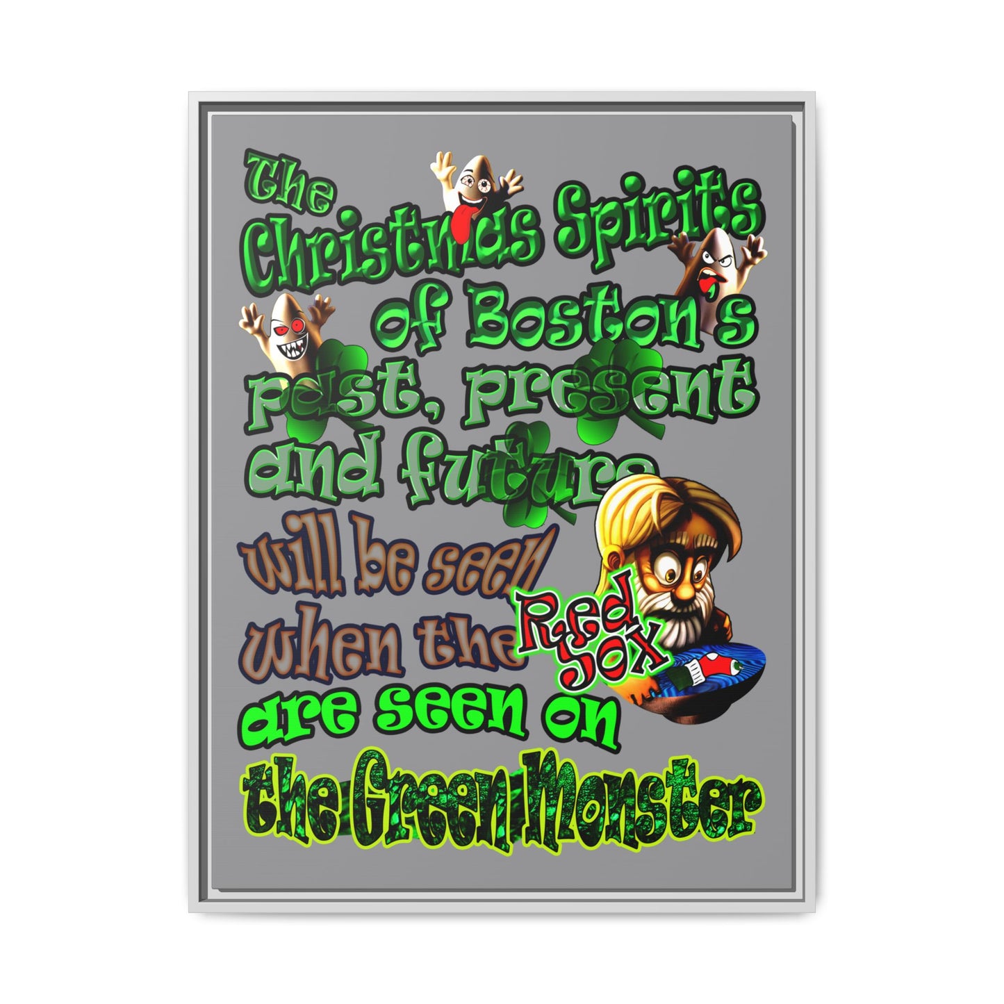 christmas spirits of boston - framed canvas art (grey)
