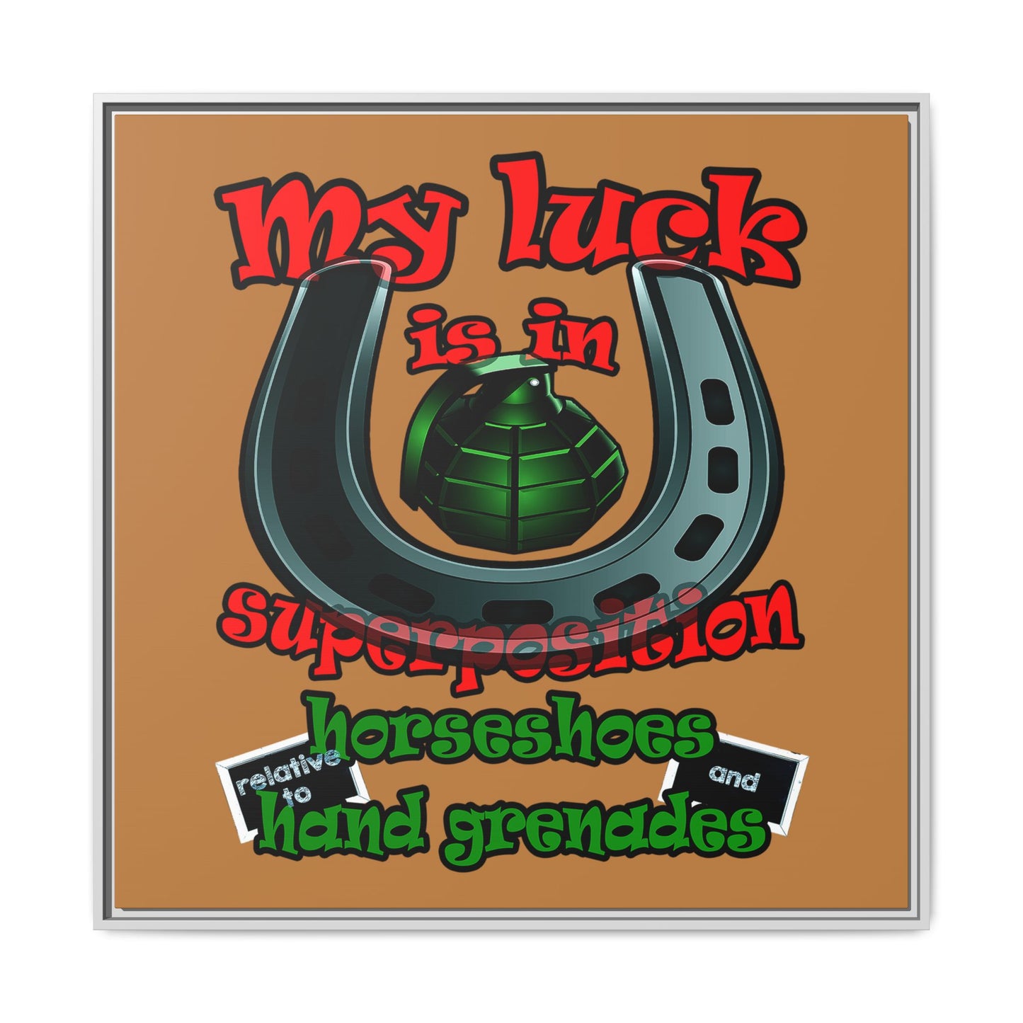 my luck - framed canvas art (light brown)