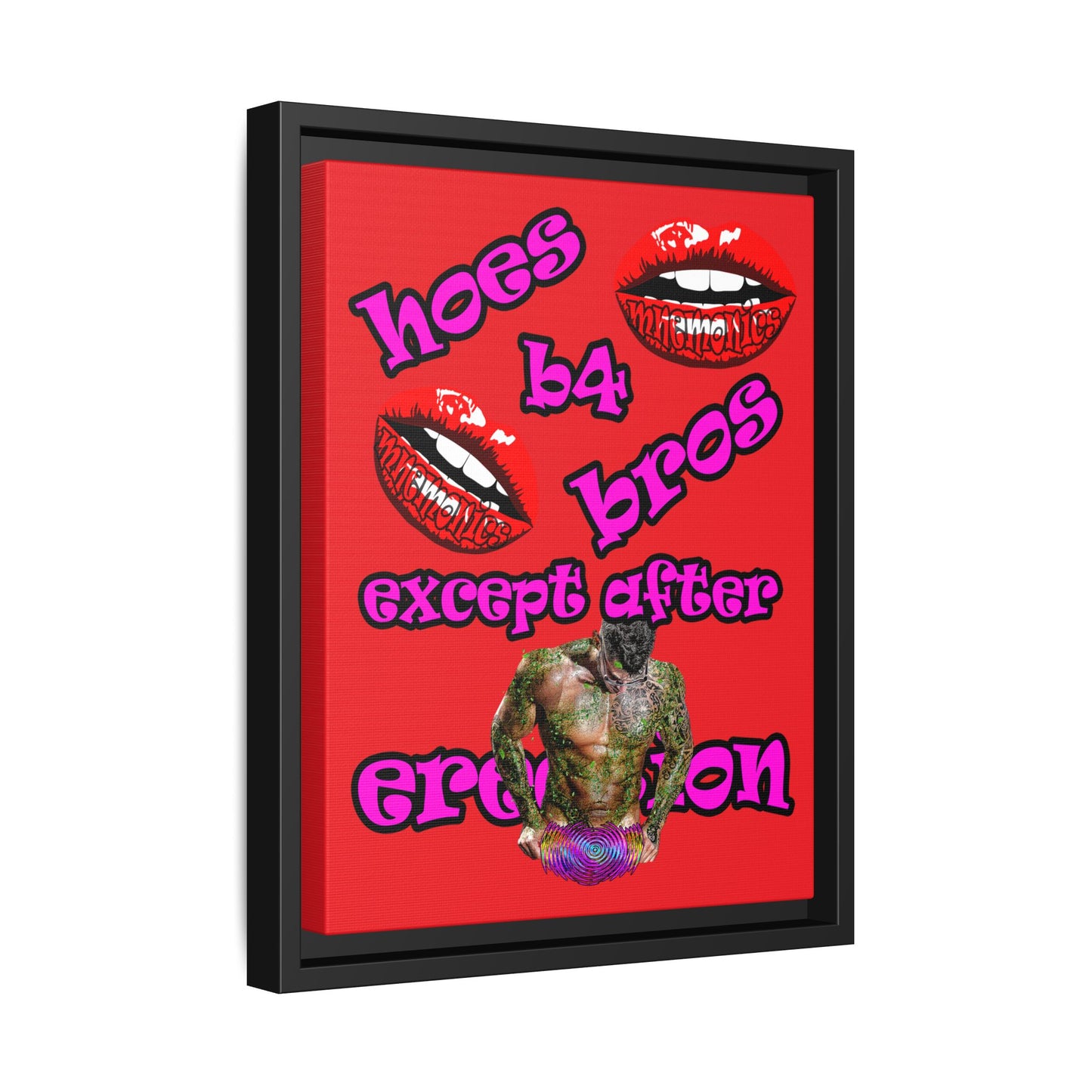 hoes b4 bros - framed canvas art (red)