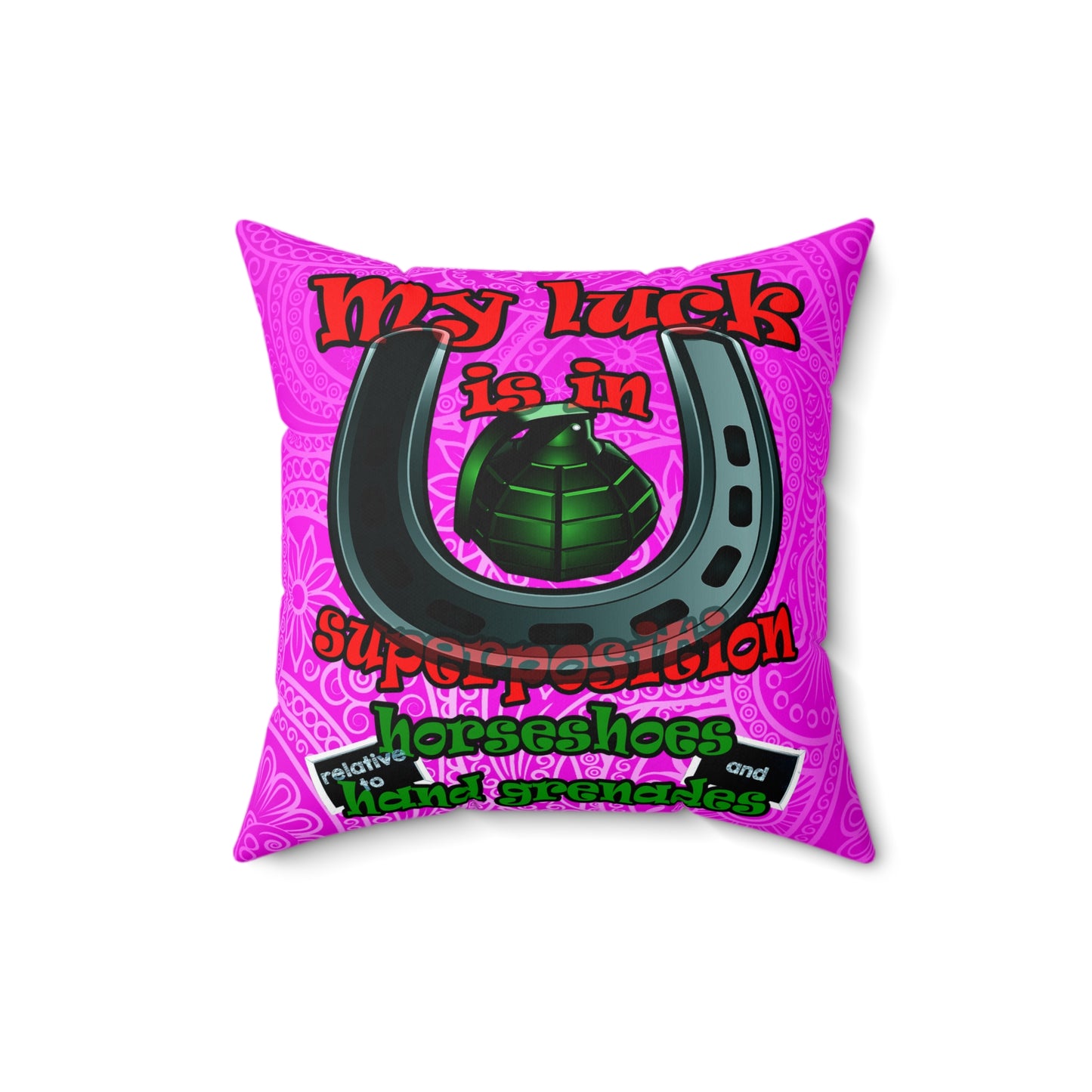 my luck - Spun Polyester Square Pillow - (pink swirl)