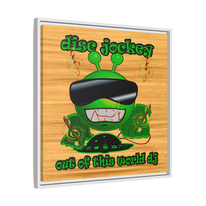 disc jockey - framed canvas art (butterscotch wood finish)