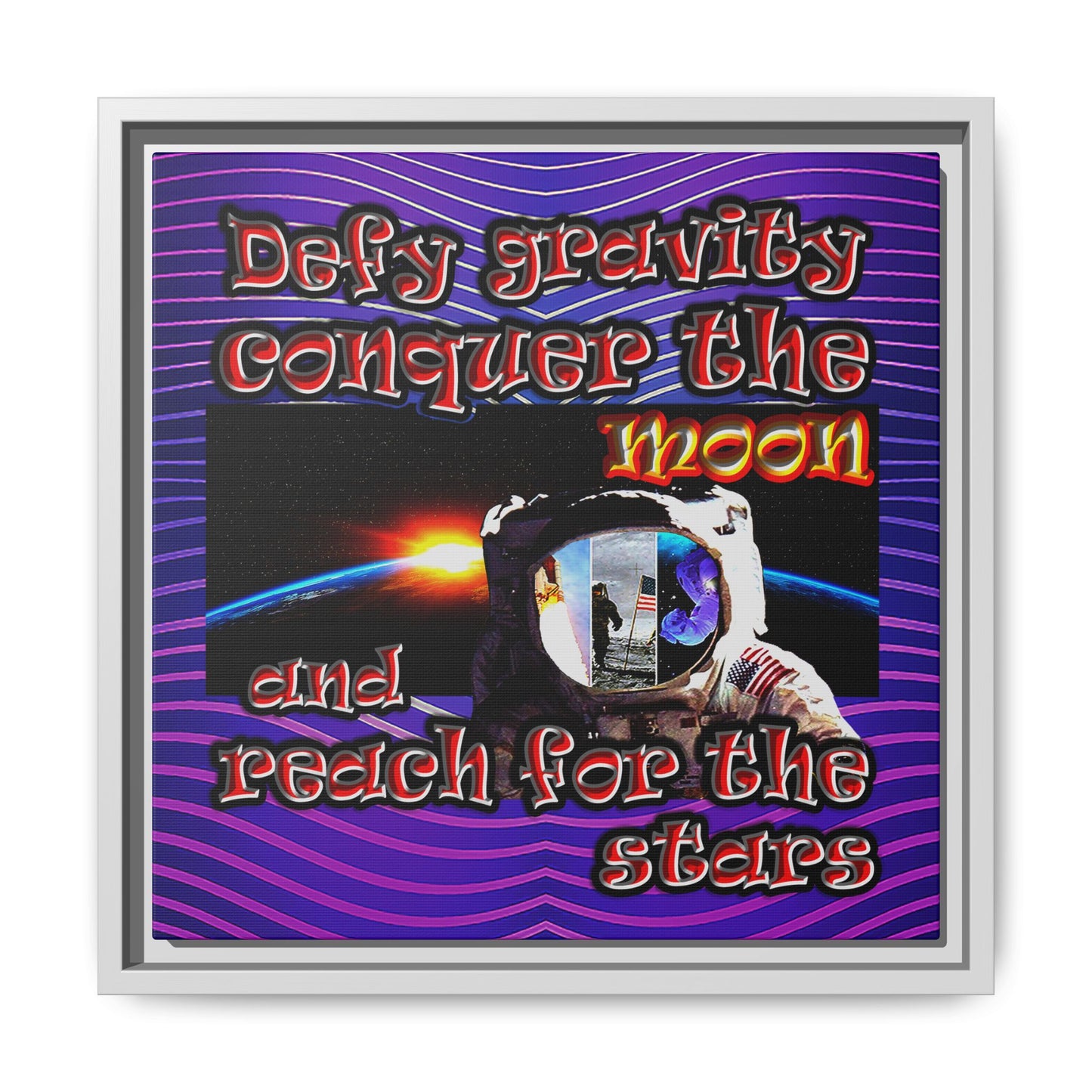 defy conquer reach - framed canvas art (purple wave)