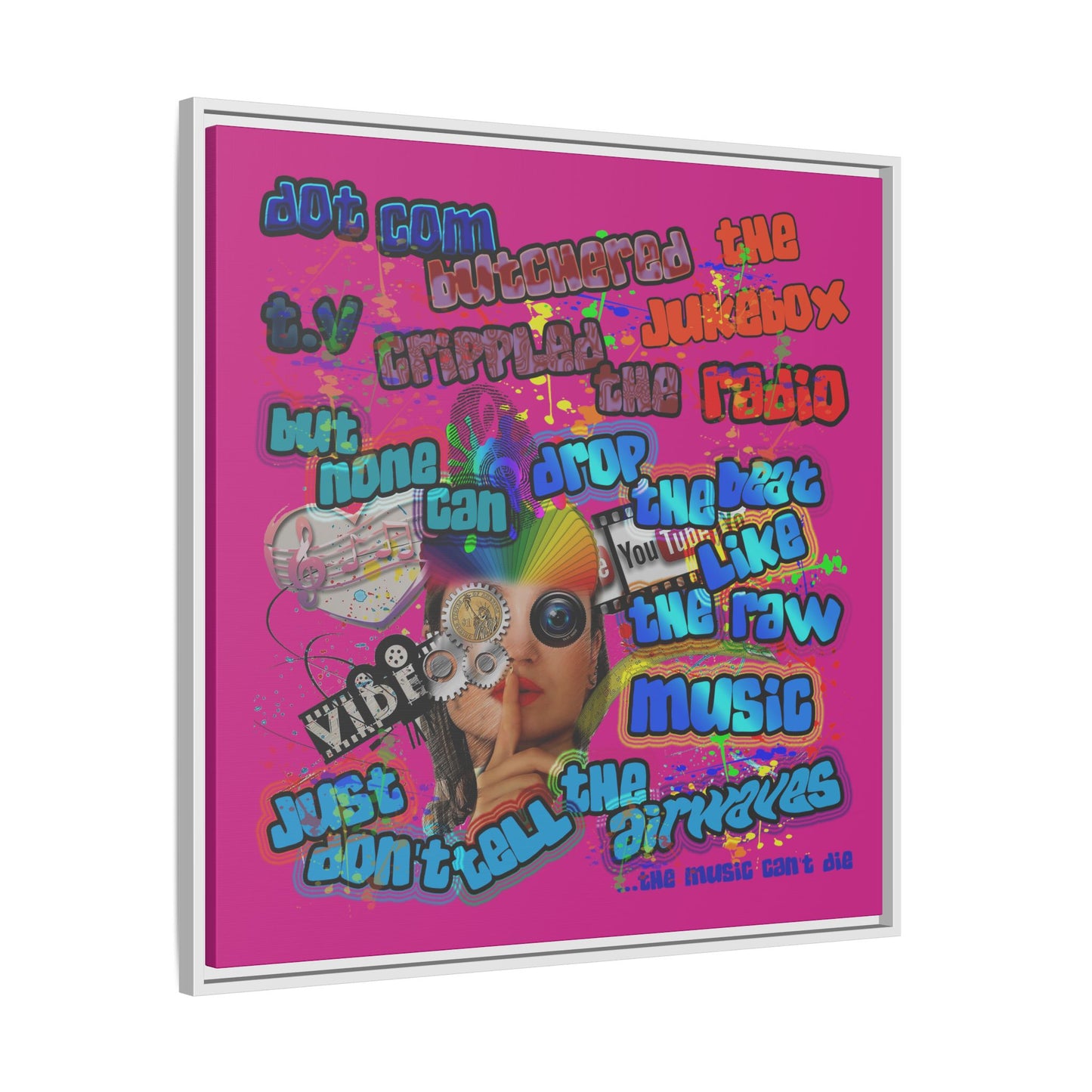 drop the beat - framed canvas art (pink)