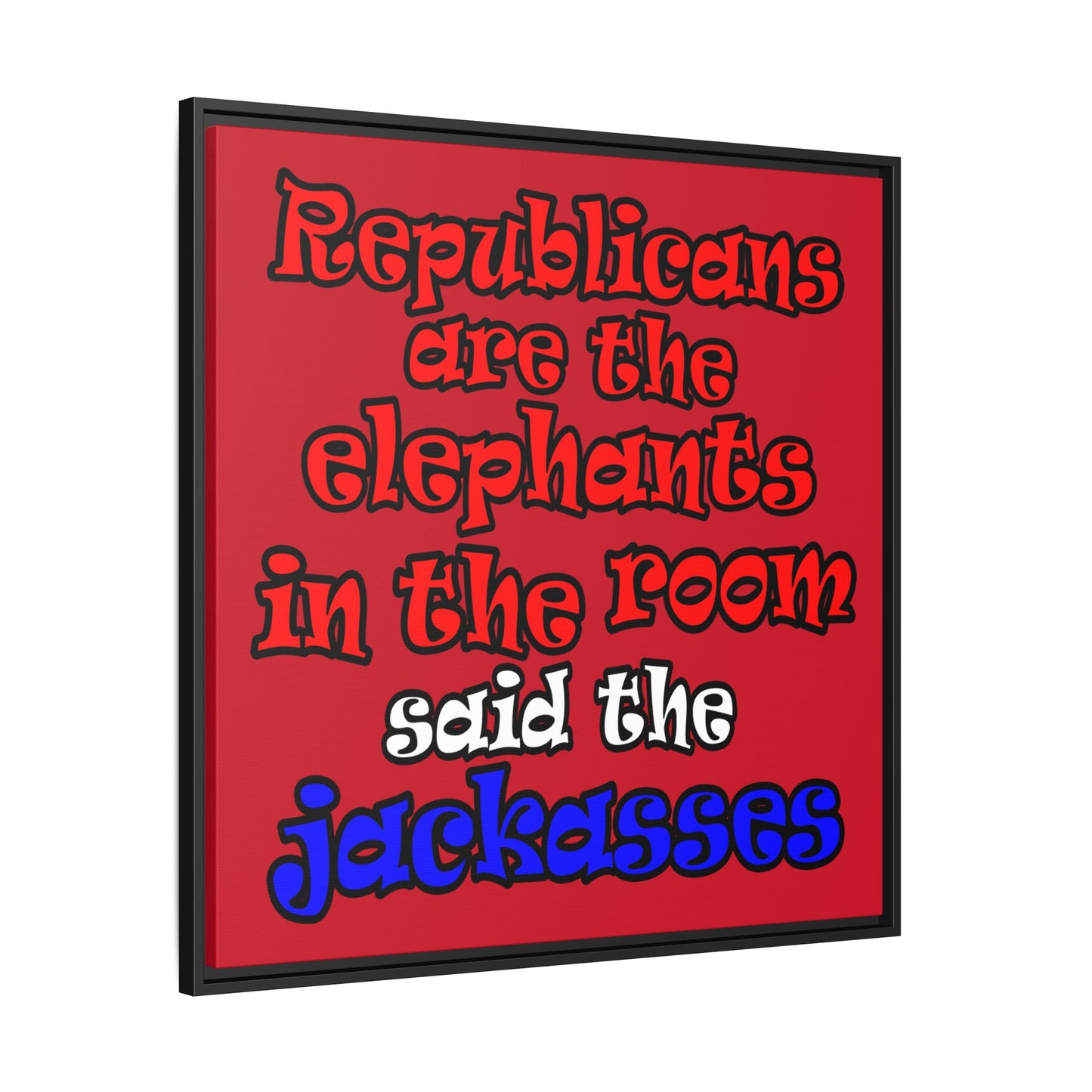 donkeys and elephants - framed canvas art (dark red)