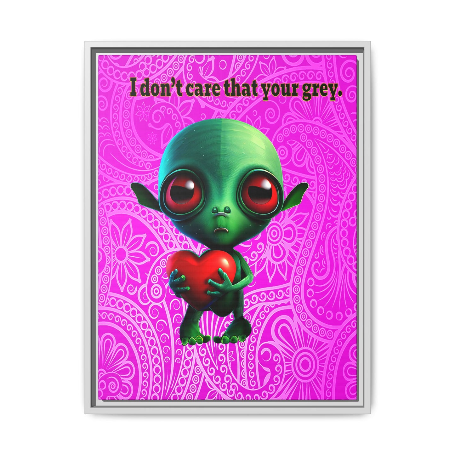 I don't care that your grey - framed canvas art (pink swirl)