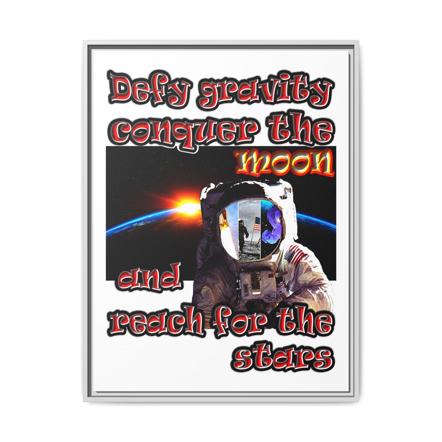 defy conquer reach - framed canvas art (white)