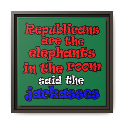 donkeys and elephants - framed canvas art (dark green)