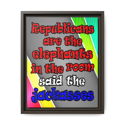 donkeys and elephants - framed canvas art (rainbow split)