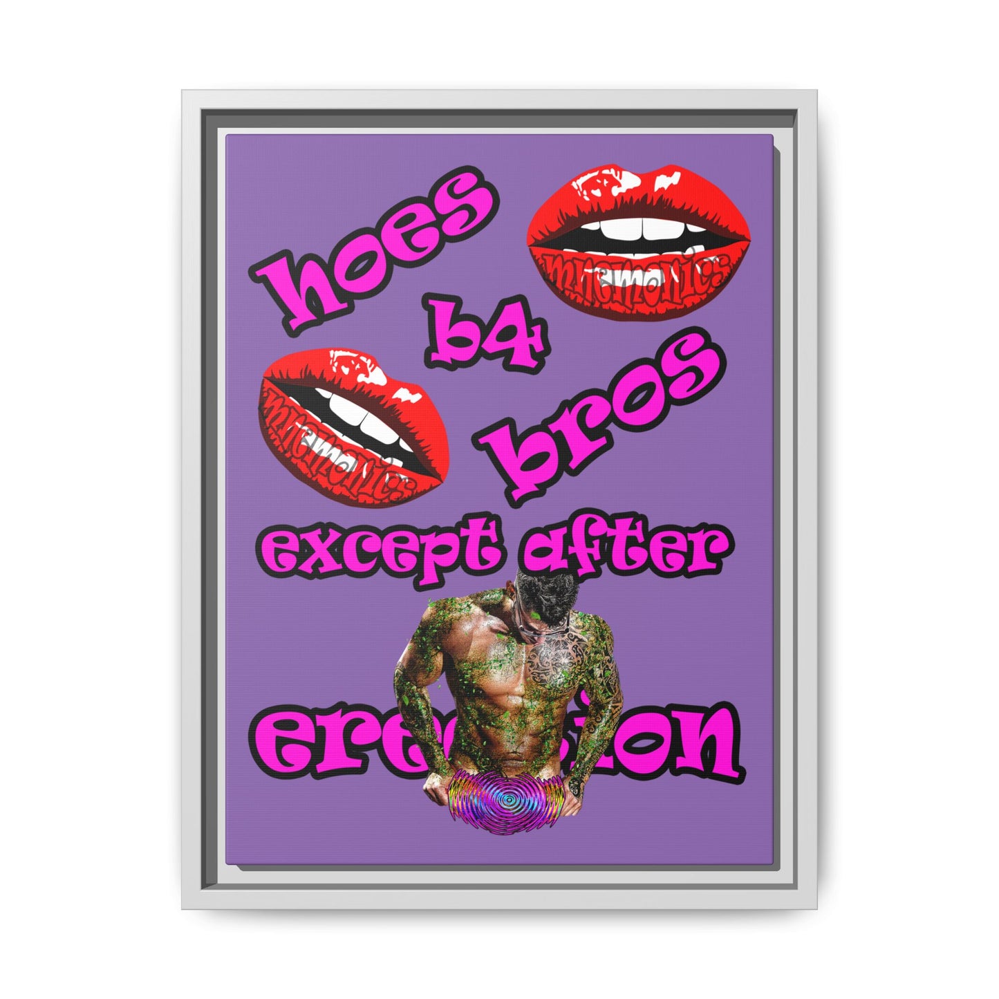 hoes b4 bros - framed canvas art (light purple)