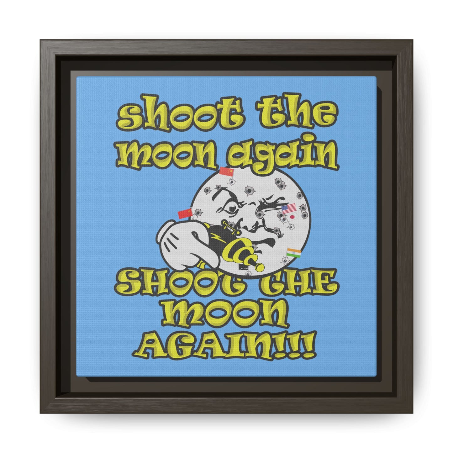 shoot the moon again - framed canvas art (light blue)
