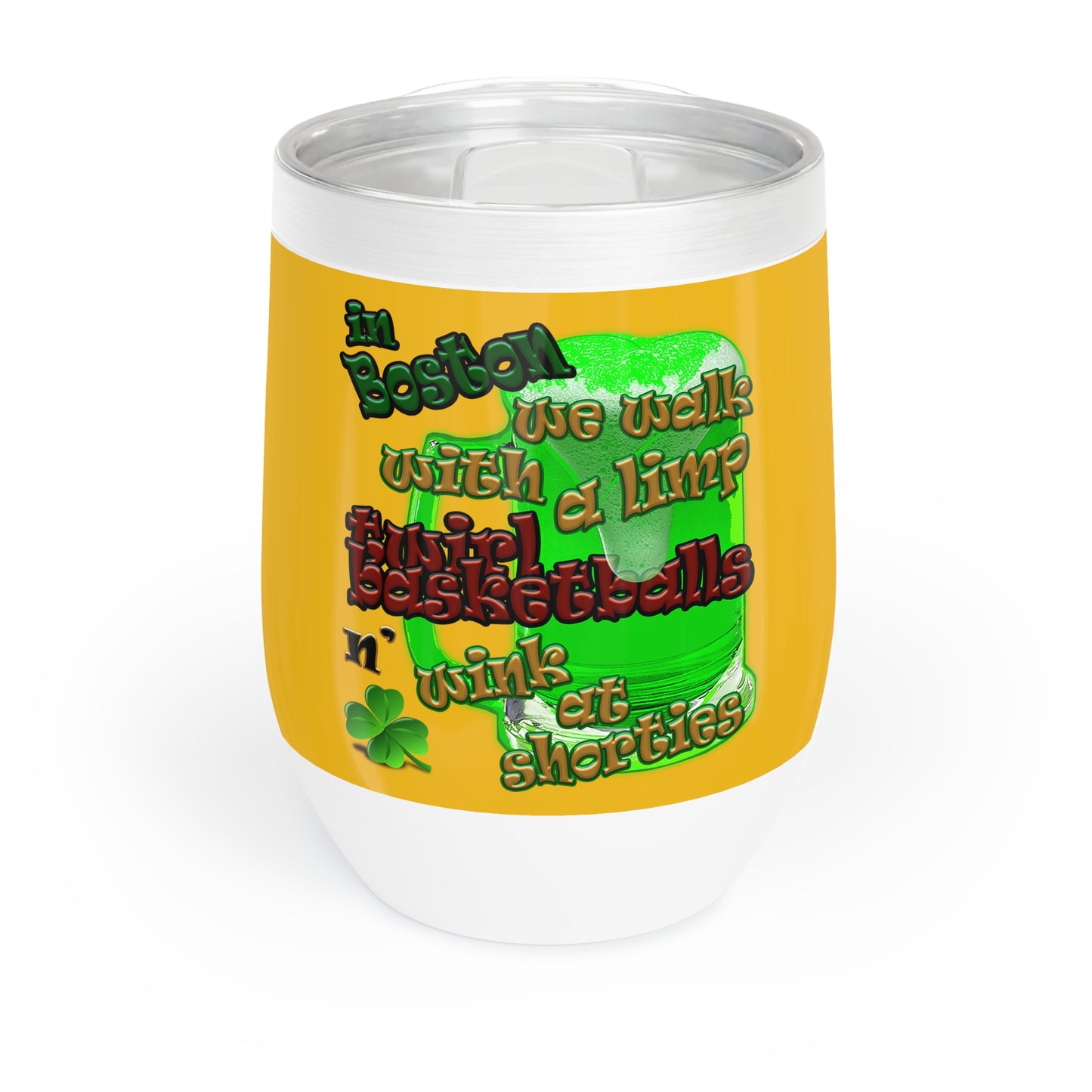 celtics logo - Chill Wine Tumbler (yellow)
