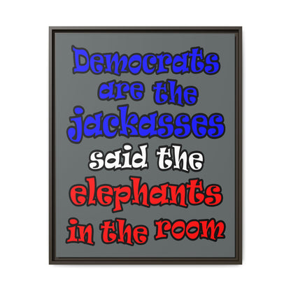 donkeys and elephants - framed canvas art (dark grey)