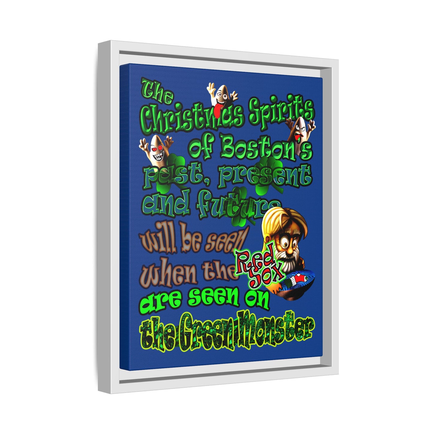 christmas spirits of boston - framed canvas art (dark blue)