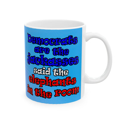 donkeys and elephants - White Mug (light blue-purple wave)