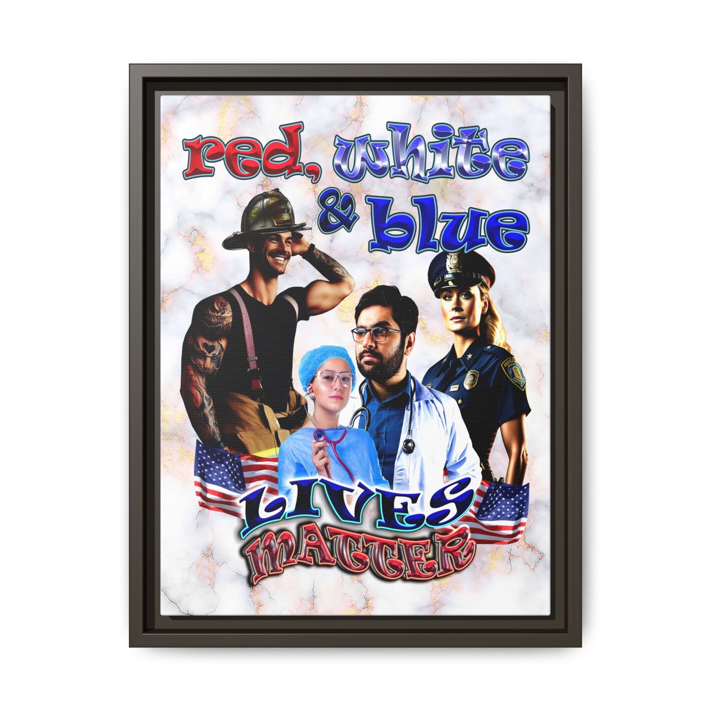 rw&b lives matter - framed canvas art (white marble)