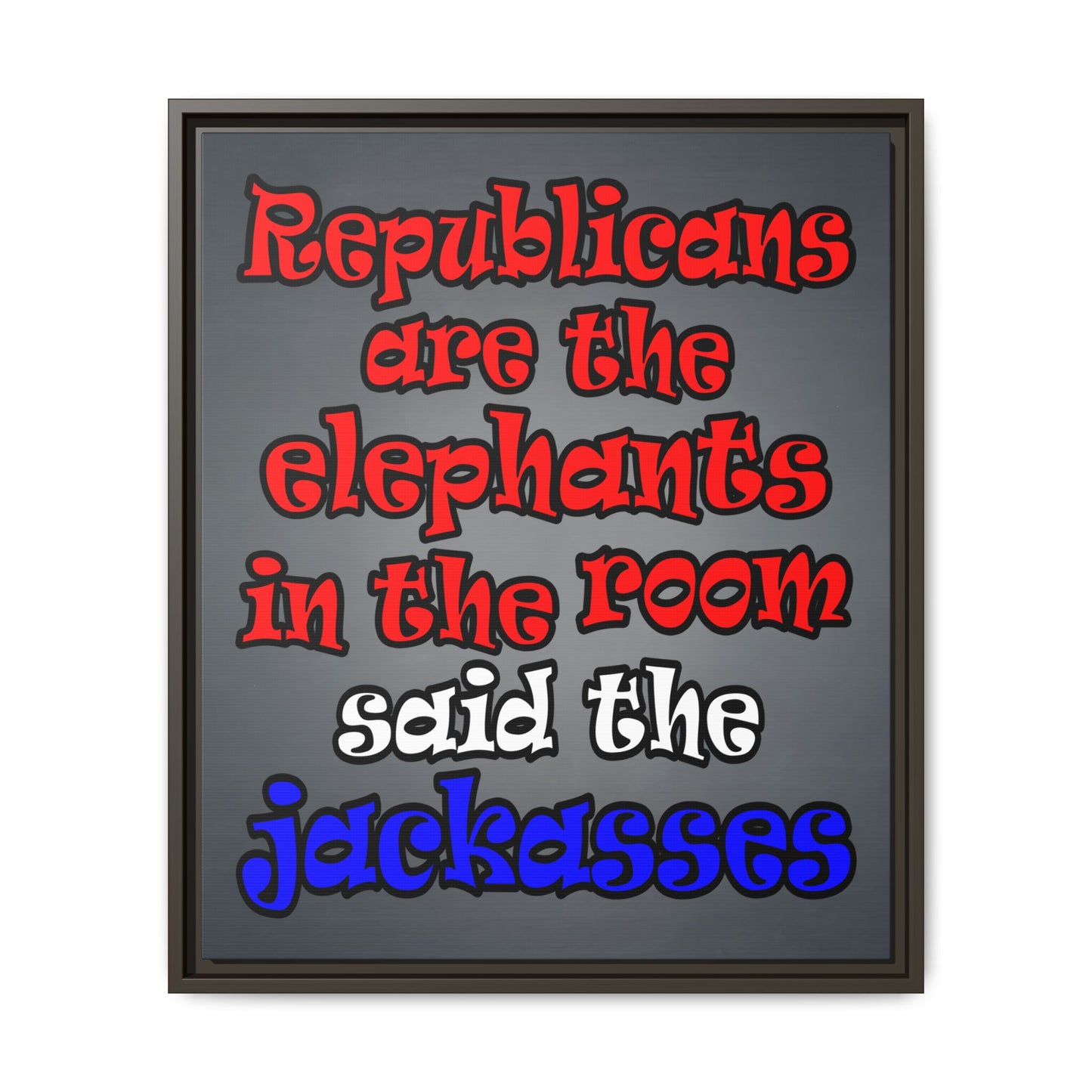 donkeys and elephants - framed canvas art (grey-light grey)