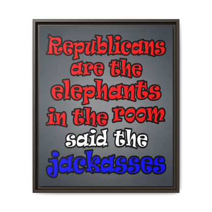 donkeys and elephants - framed canvas art (grey-light grey)