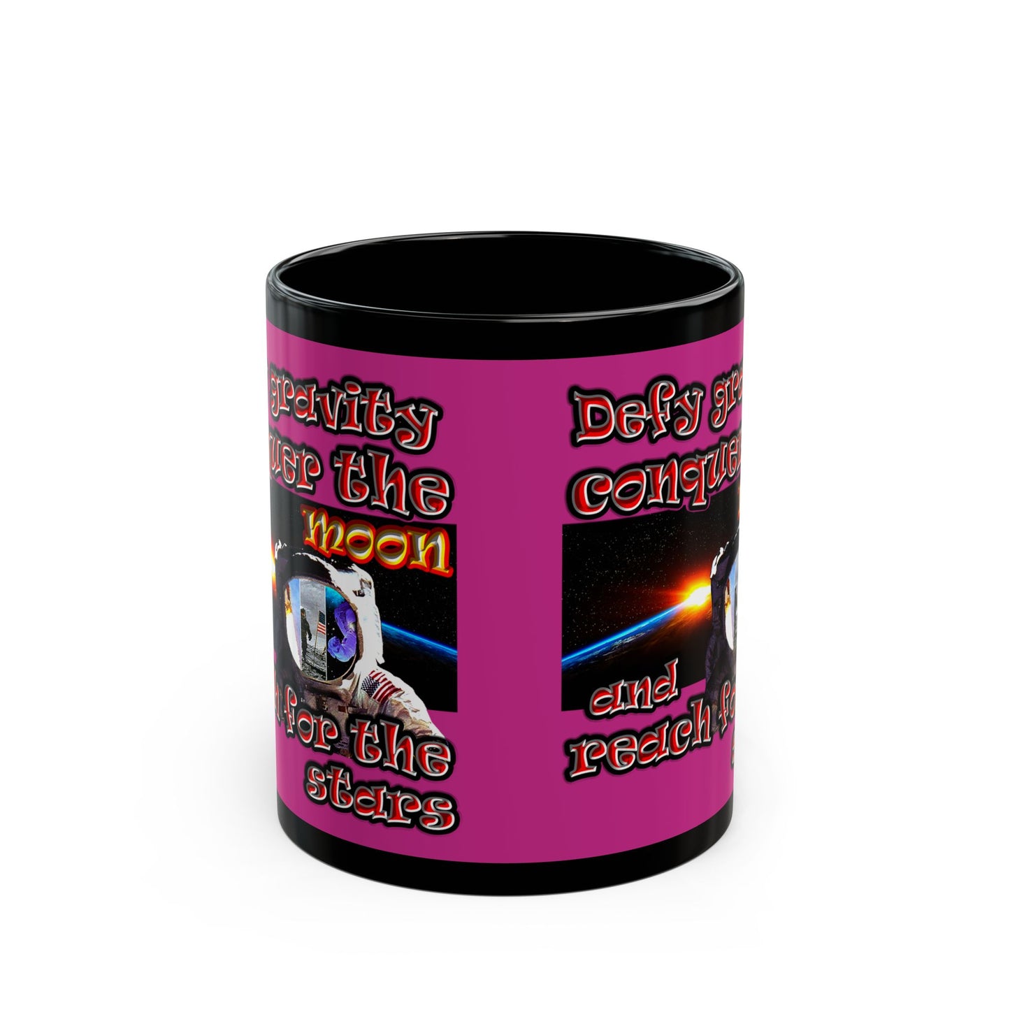 defy conquer reach - Black Mug (pink)