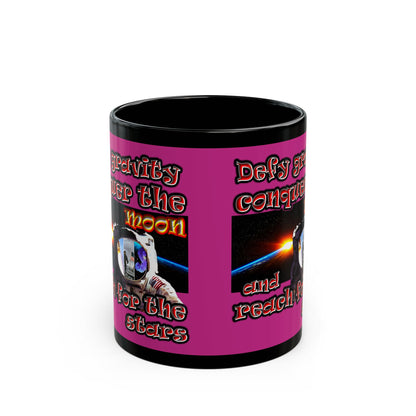 defy conquer reach - Black Mug (pink)
