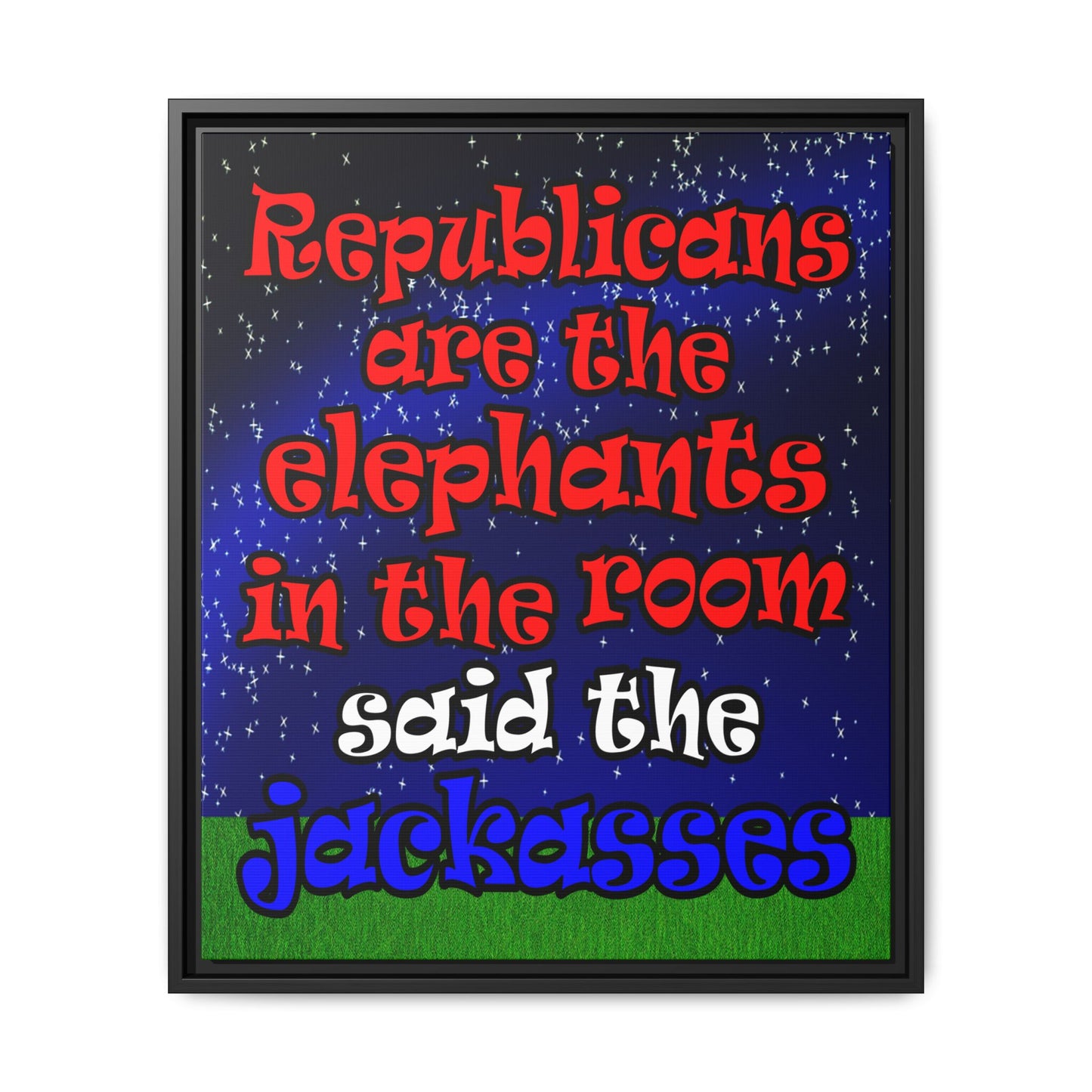 donkeys and elephants - framed canvas art ('snoops' background)
